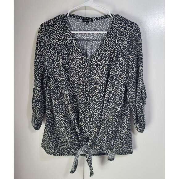 Ava & Grace Tops - AVA & GRACE Women's Large Petite Tie Front Blouse Animal Print Roll Tab Sleeve